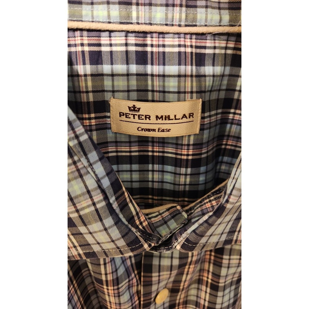 Peter Millar Shirt Mens XXL Pink and Blue Plaid Button- Excellent Condition